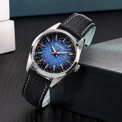 Montre pour homme BERNY – Montre à quartz élégante et classique, étanche à 10 ATM, dotée d'un verre saphir et d'aiguilles luminescentes, idéale pour une tenue habillée ou professionnelle, avec bracelet en cuir.