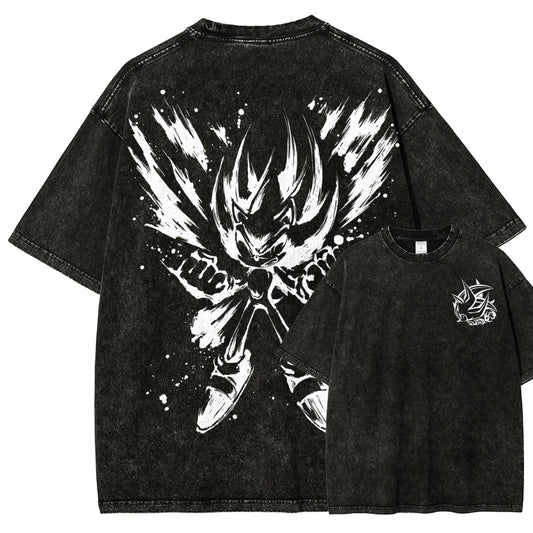 Sonic Anime Lover Washed T-shirt New Model Year round clothing personality Clothes Plus Size Unisex Vintage Loose high quality