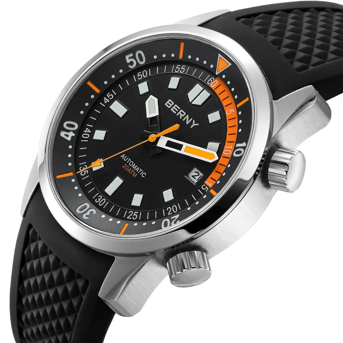 Relógio de mergulho BERNY para homem, automático mecânico, 200M impermeável, superluminoso, 42mm, safira, para natação e mergulho