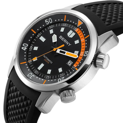 Relógio de mergulho BERNY para homem, automático mecânico, 200M impermeável, superluminoso, 42mm, safira, para natação e mergulho