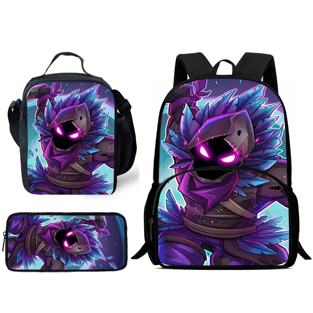 Zaino da scuola per bambini Hot Game con borsa pranzo e astuccio, grande capacità, design F-FortniteS, per ragazzi e ragazze, regalo ideale