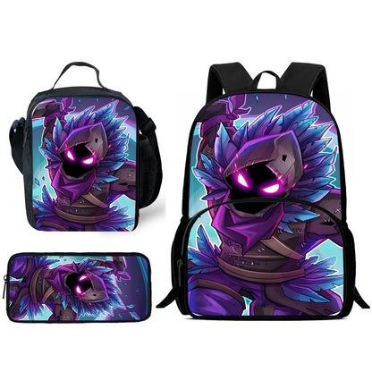 Zaino da scuola per bambini Hot Game con borsa pranzo e astuccio, grande capacità, design F-FortniteS, per ragazzi e ragazze, regalo ideale