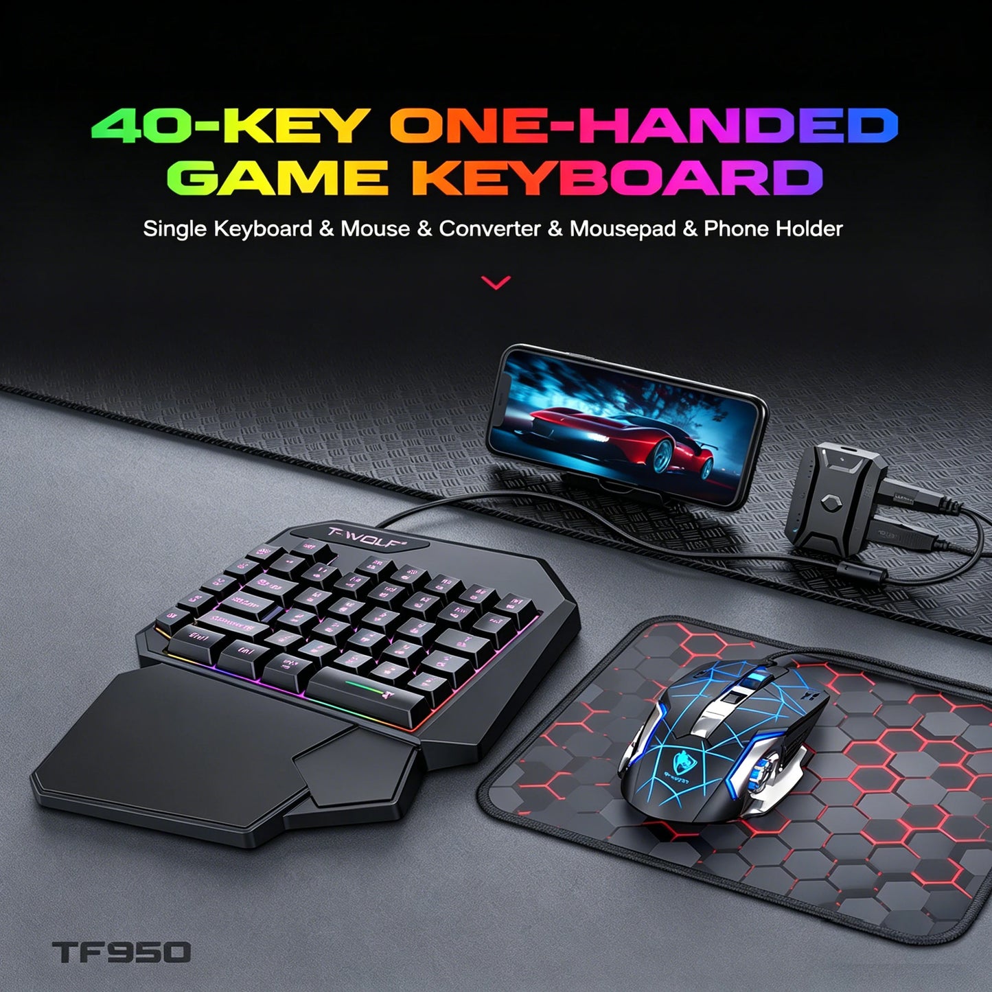 Wired One-Handed RGB Mechanical Gaming feel Keyboard,Mecha Membrane 40 Keys USB Professional Gaming Keypad Multimedia buttons