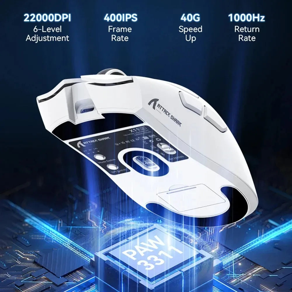 ATTACK SHARK X11SE ultralet trådløs gamingmus, 20Million cyklusser levetid, PAW3311 Gaming, 22KDPI, 400IPS, 40G, 1KHz, 65 timer, 30mAH