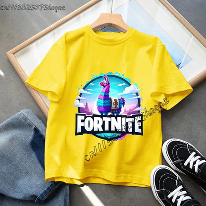 T-shirt infantil de verão Fortnite Bottle Royale — T-shirt de aniversário e festa para menino, manga curta em algodão