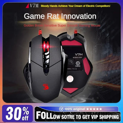 Rato com fios Bloody V7M RGB, leve, design ergonómico, 4000 dpi, para PC, escritório, e-sports e gaming, com programação de macros para CF, LOL e CS