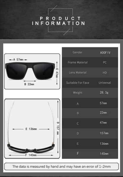 Fashion Sunglasses Square Male Sun Glasses Vintage Driving Fishing Travel Eyeglasses Sport Shades Classic