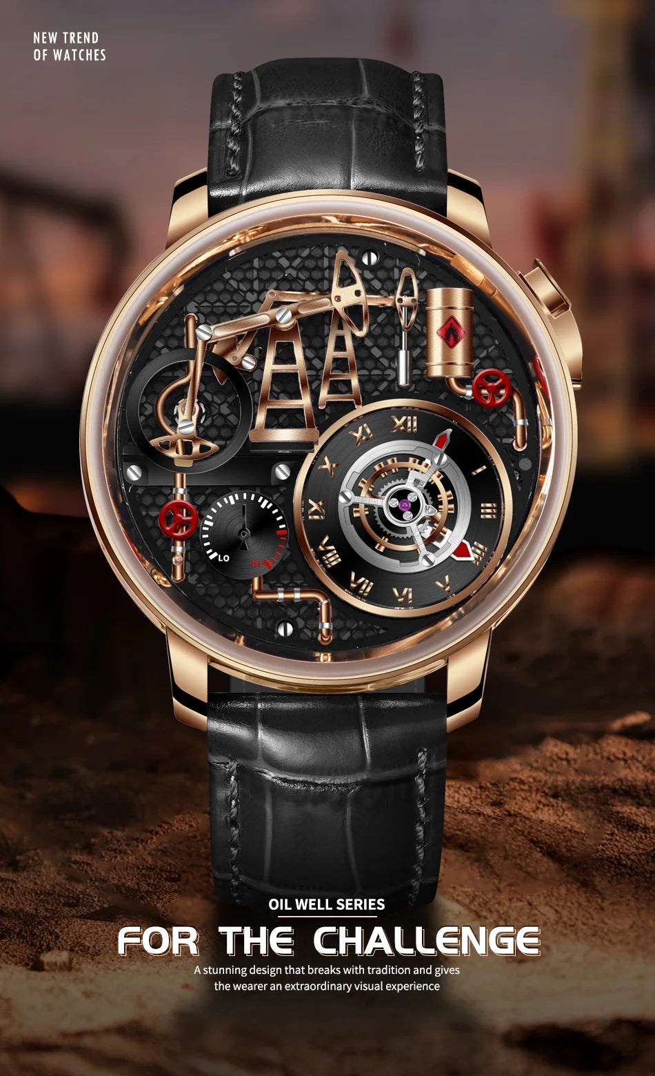 Reloj de cuarzo PINDU NEW TOP con bomba de aceite de botón para hombre de negocios, 45.5MM, cristal de zafiro, resistente al agua, correa de cuero para hombre