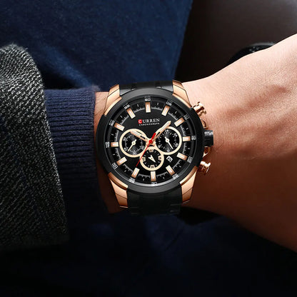 CURREN men’s chronograph watch, large 48 mm dial, stainless steel bracelet, three sub-dials, quartz sports wristwatch, luxurious style