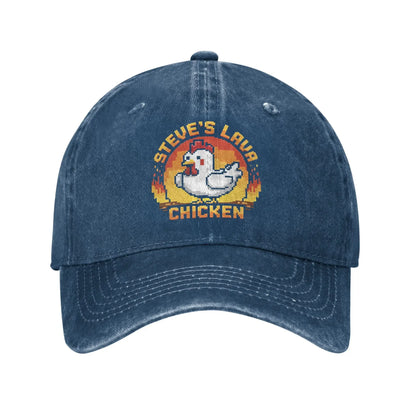 Unisex „Chicken Jockey Lava“ kepurė su vištos atvaizdu, „Steves“ stiliaus, madinga, dirbtinai susidėvėjusi, išplauta beisbolo kepurė su reguliuojamu dydžiu