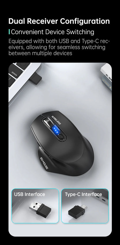 Wireless Tri-Mode Gaming Mouse 2.4G Dual Receiver Bluetooth With Battery Level Display Portable Universal Office Mouse