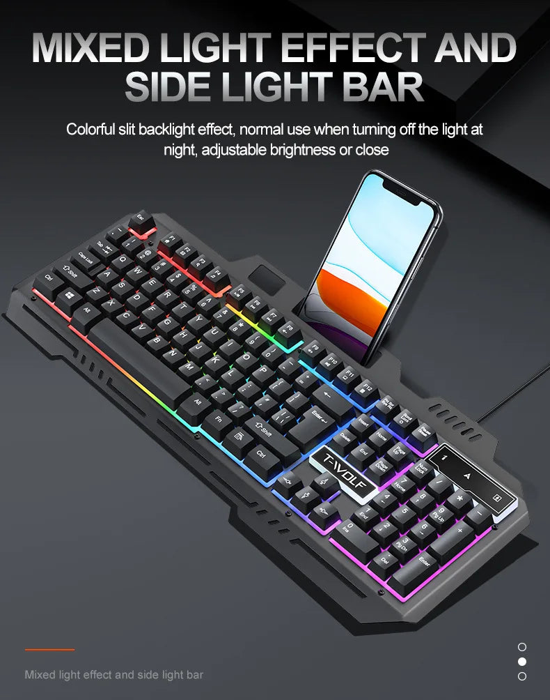 104Keys Gaming Keyboard and Mouse Combo with RGB Backlit,All-Metal Panel Waterproof Light Up,USB Wired Computer Keyboards Gaming