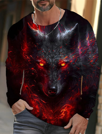 The Wolf Graphic Men's Long Sleeve T-shirt for Men Clothing Casual Top Tee Shirt Fashion Animal 3D Full Printing Streetwear