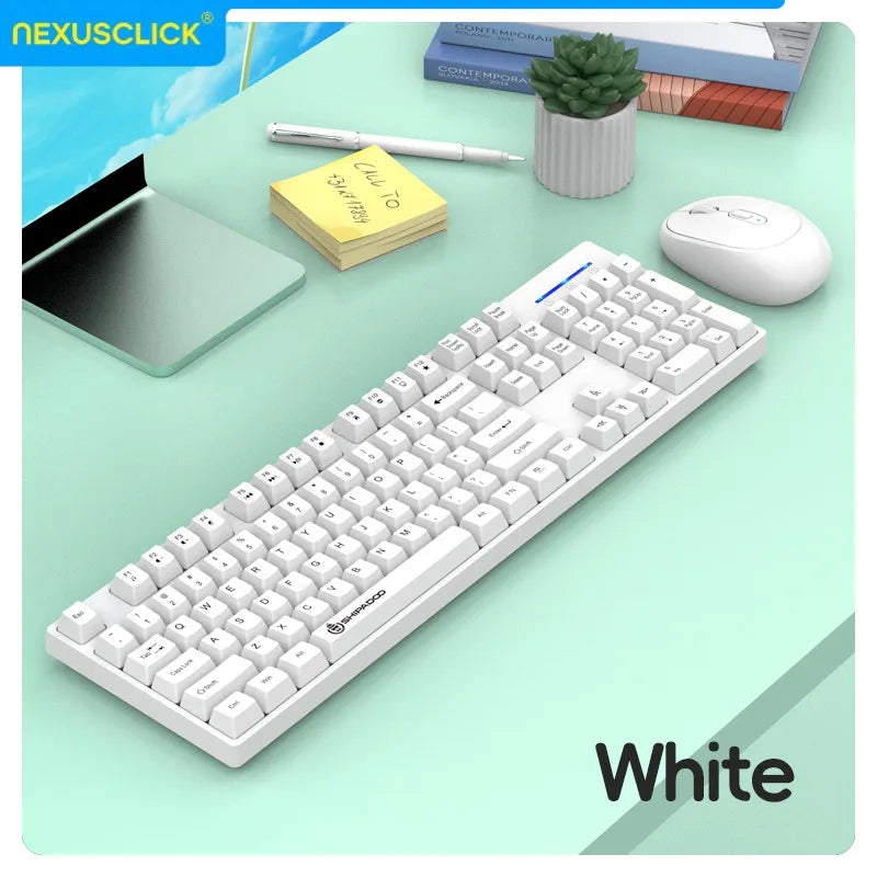 NexusClick kabelloses Gaming- und Office-Tastatur-Maus-Set, intelligente Energiesparfunktion, Full Size, 104 Tasten, 1600DPI einstellbar, USB für Laptop und PC