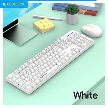 NexusClick kabelloses Gaming- und Office-Tastatur-Maus-Set, intelligente Energiesparfunktion, Full Size, 104 Tasten, 1600DPI einstellbar, USB für Laptop und PC