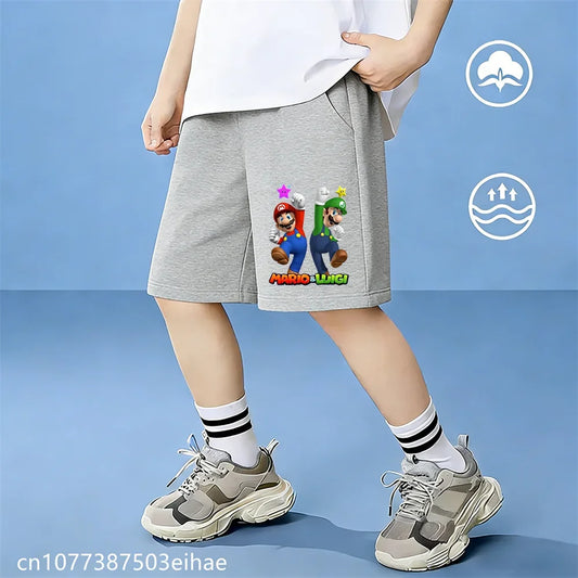 Adorable Super Mario Cartoon Children's Summer Cotton Shorts, Stylish Casual Cut with Bright Prints Fabric Wicks Moisture Away,
