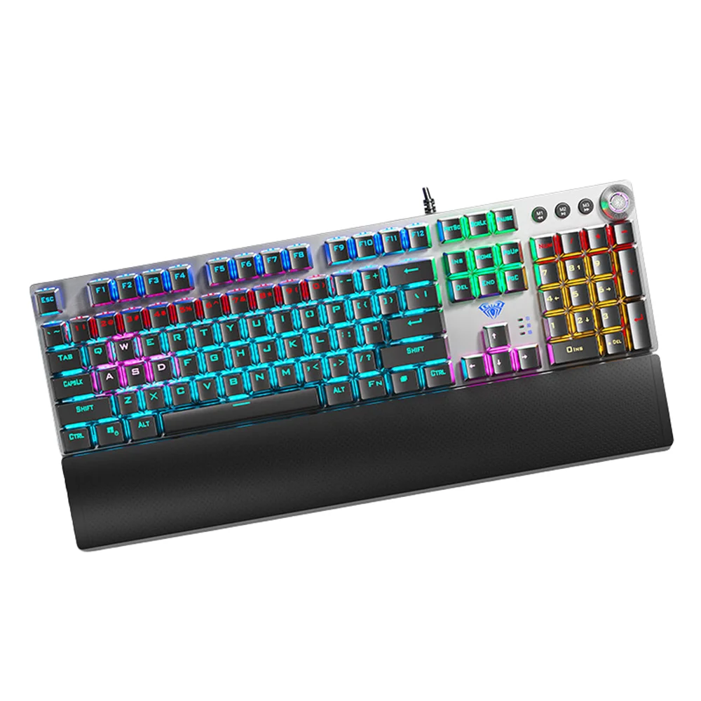 AULA F2088 mechanische kabelgebundene Gaming-Tastatur mit Multifunktions-Drehregler, 104 Tasten, magischer Hintergrundbeleuchtung und Makroprogrammierung für Computer