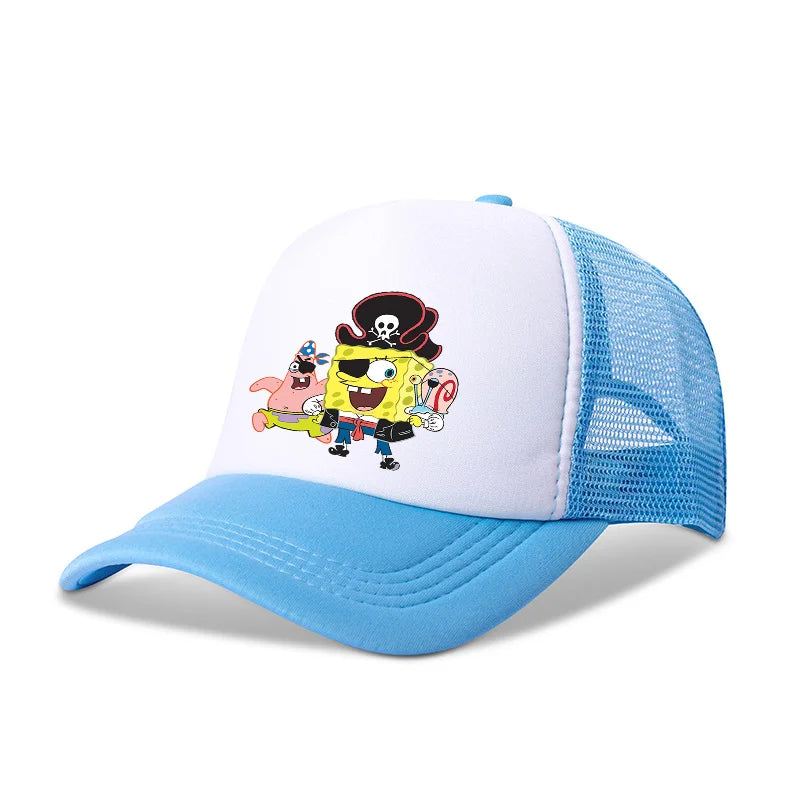Casquette de baseball SpongeBob mignonne, style anime, ronde, unisexe, pour enfants (garçons et filles) et adultes, sportive, décontractée, pare-soleil, ajustable, inspirée du film d'animation, à visière, en maille