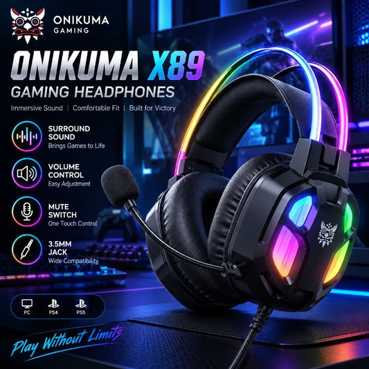 Casque de jeu ONIKUMA X89, casque supra-auriculaire filaire 3,5 mm, son surround, micro réglable, contrôle du volume, interrupteur de mise en sourdine, PC, PS4, PS5