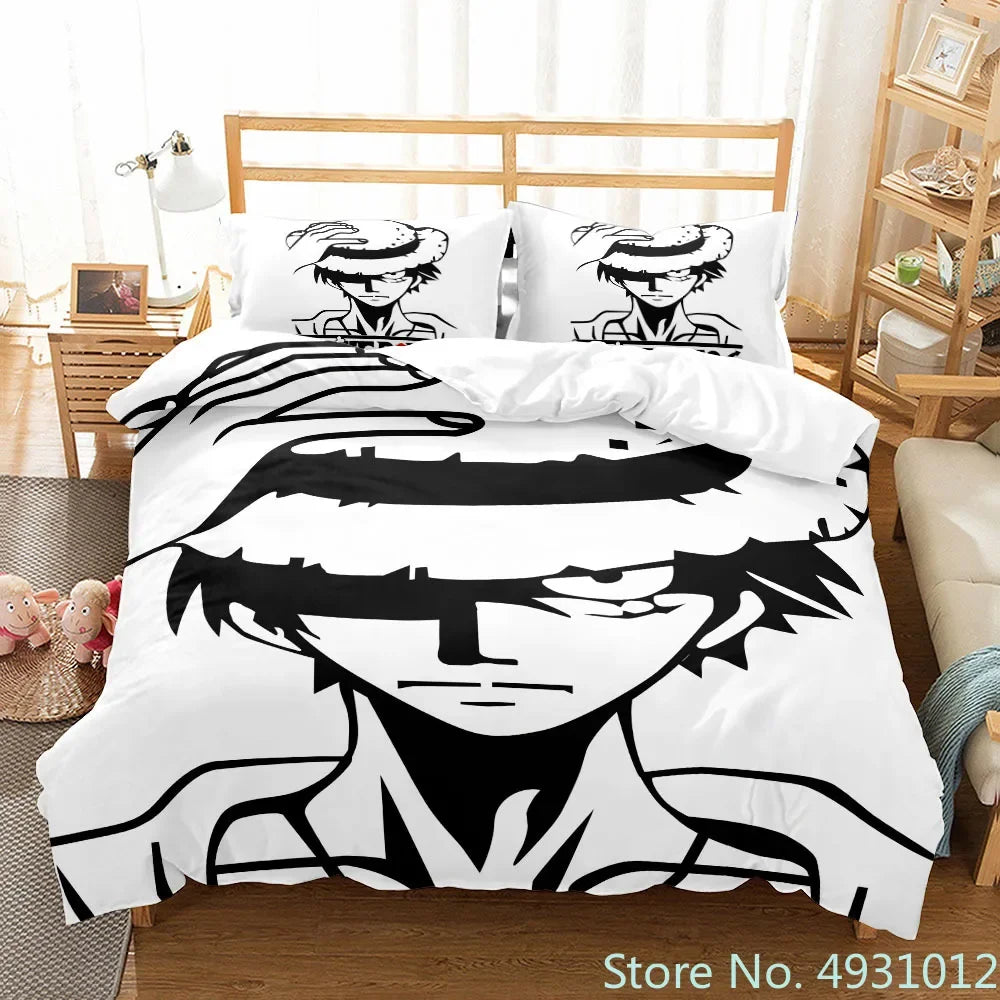 One Piece Luffy Boy 3pcs Bedding Set Quilt Cartoon Duvet Cover Pillowcase Bedclothes Children Kids Boy Bed Bedroom Set