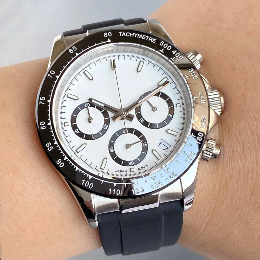 Reloj de lujo para hombre VK63 con movimiento de cuarzo, cronógrafo de negocios, 39mm, acero/oro rosa, fecha, esfera luminosa y cronógrafo completo