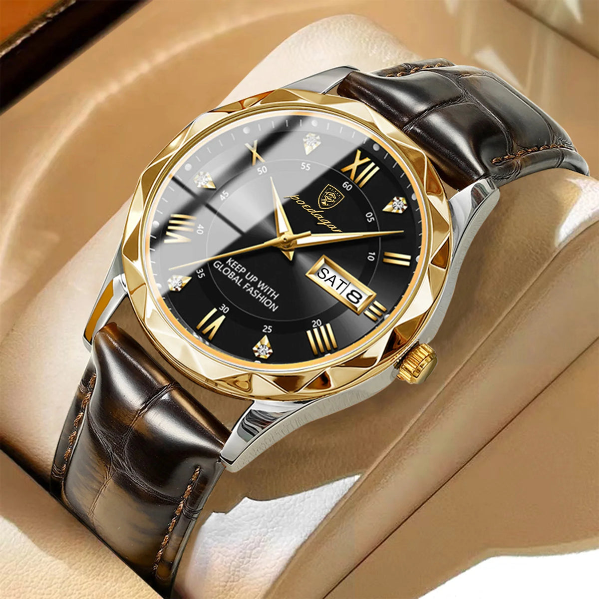 Montre pour homme POEDAGAR, modèle original de luxe : étanche, luminescente, avec affichage de la date et du jour. Montre à quartz au style classique et professionnel, dotée d'un bracelet en cuir.