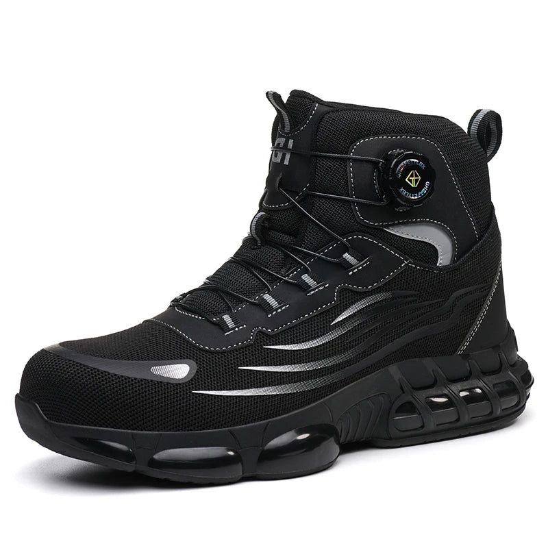 Bottes de sécurité de travail montantes pour hommes, chaussures de protection indestructibles à bout en acier, bouton rotatif, chaussures de travail de sécurité