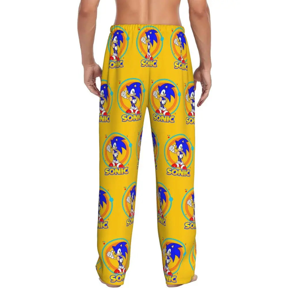Custom Print Men's Soniced Pajama Pants Hedgehog Game Sleepwear Sleep Lounge Bottoms with Pockets