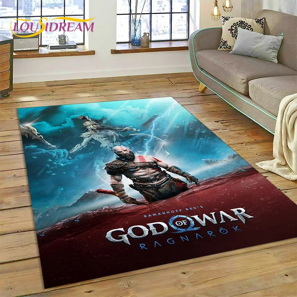 God of War Games Kratos Cartoon 3D Carpet Rug for Bedroom Living Room Home Sofa Decoration,Children Game Large Decor Floor Mat