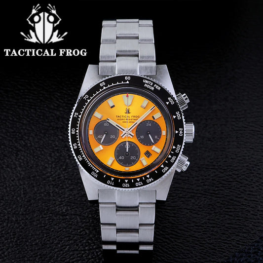 Tactical Frog Men's Business Diving Watch VS75B Quartz Chronograph 316L Steel Sapphire 200M Waterproof C3 Luminous Men's Watch
