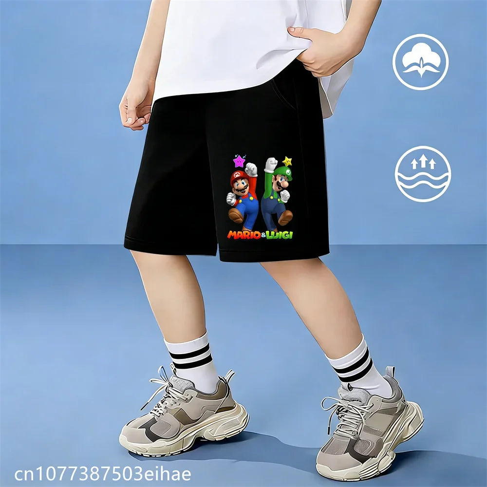 Adorable Super Mario Cartoon Children's Summer Cotton Shorts, Stylish Casual Cut with Bright Prints Fabric Wicks Moisture Away,