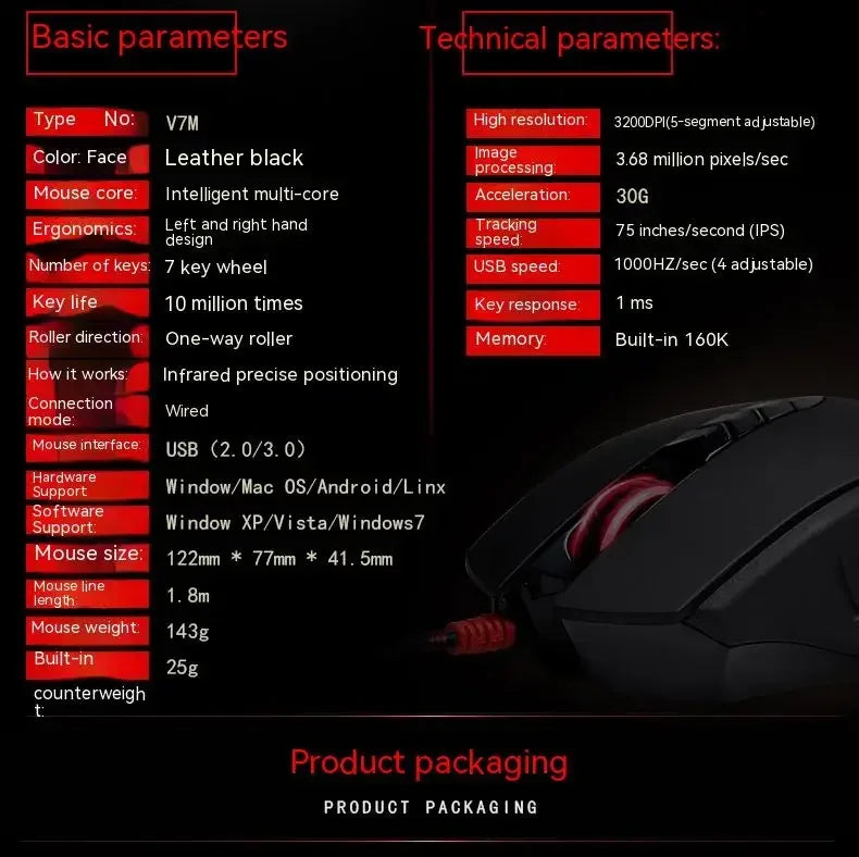 Rato com fios Bloody V7M RGB, leve, design ergonómico, 4000 dpi, para PC, escritório, e-sports e gaming, com programação de macros para CF, LOL e CS