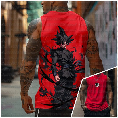 aiyan Goku Dragon Ball Z Oversized Anime Print Men's Sleeveless T-Shirts Gym Workout Vest Summer Quick-dry Lightweight