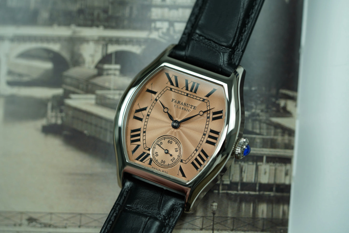 FARASUTE 36mm Retro Hangzhou Customized Manual Mechanical Movement Wristwatches Sapphire 5Bar Waterproof Watch Men reloj hombre