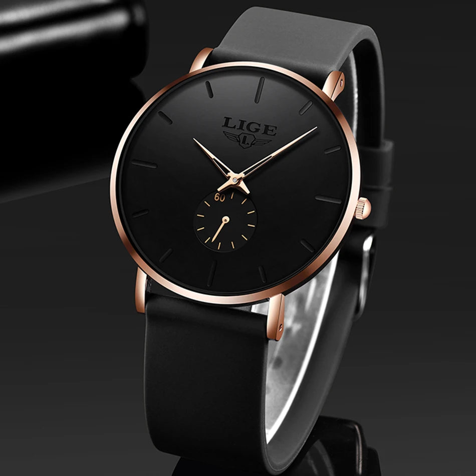 LIGE Herrenuhr – Sportlicher und trendiger Stil, Luxusmarke, wasserdicht, schlichtes und ultradünnes Design, Quarzuhr für Herren