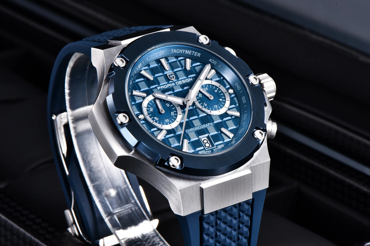 PAGANI DESIGN Men's Watches Luxury Rose Gold Sport Chronograph Japan VK64 Quartz Watch For Men Fluororubber Strap Wristwatch Men