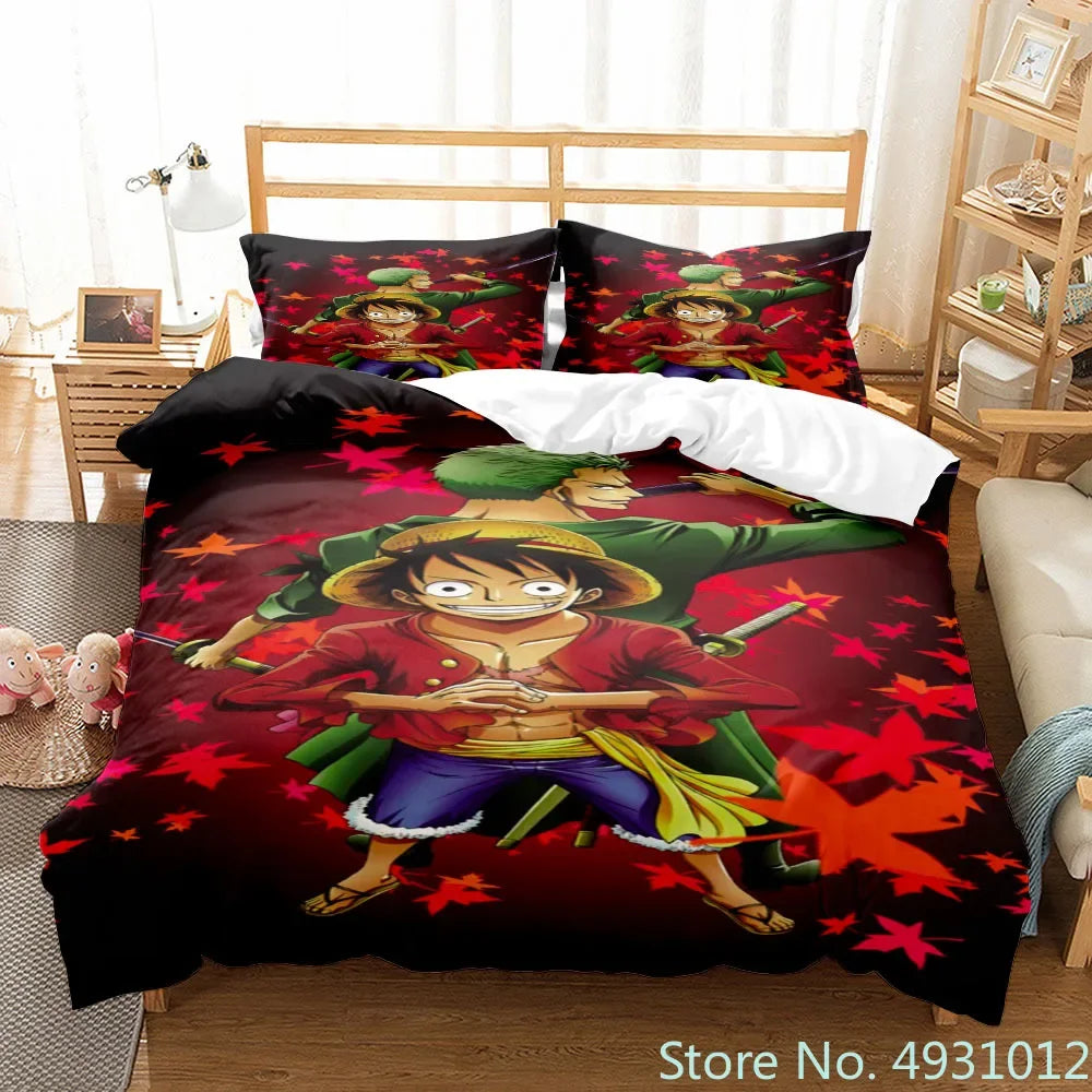One Piece Luffy Boy 3pcs Bedding Set Quilt Cartoon Duvet Cover Pillowcase Bedclothes Children Kids Boy Bed Bedroom Set