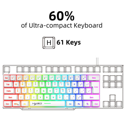 Neue Mini-Gaming-Tastatur, kabelgebundene Slim-Membrantastatur mit 61 Tasten, Touch-RGB-Beleuchtung und mehreren Schnellzugriffstasten-Kombinationen, geeignet für Gaming und Büro