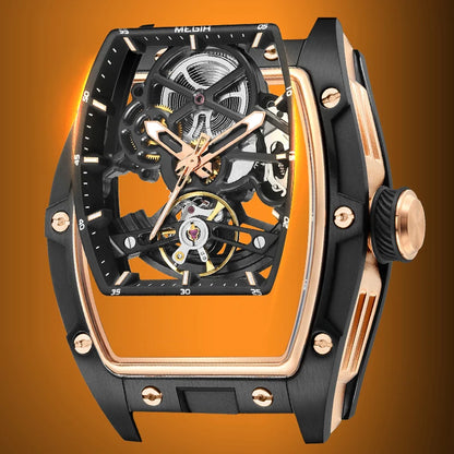 MEGIR MG-2242G Men’s Automatic Mechanical Watch  Skeleton Barrel Case, Luminous Hands & Silicone Strap
