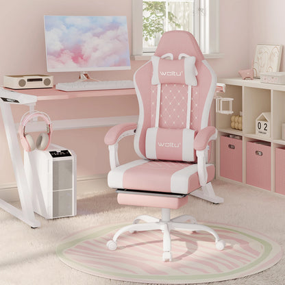 WOLTU Massage Gaming Chair Ergonomic Swivel Computer Chair with Pillow & Footrest Adjustable Headrest Lumbar Support Gamer Chair