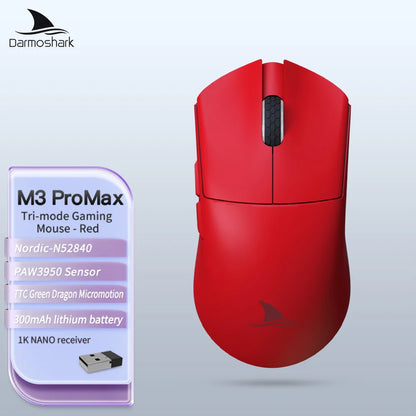 Rato Gaming Darmoshark M3Pro 2.4G BT sem fios Tri-Mode, sensor PAW3395, N52840, 26000DPI, rato com driver macro para mãos grandes e gaming
