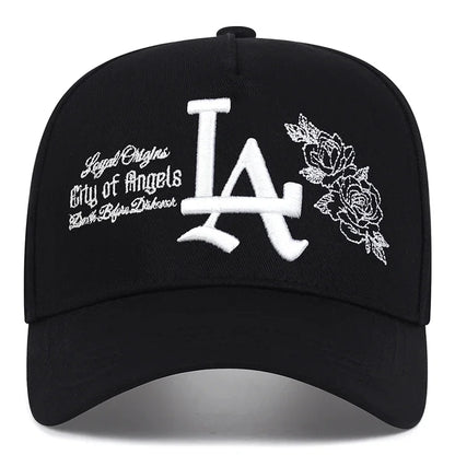 Unisex LA Rose Embroidery Snapback Baseball Caps Spring and Autumn Outdoor Adjustable Casual Hats Sunscreen Hat Sports Cap