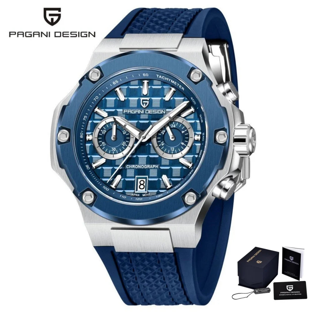 PAGANI DESIGN PD-YS032 Herren-Quarzuhr 44mm Japan VK64 Uhrwerk Edelstahlgehäuse Kautschukarmband Saphirglas 100M wasserdicht