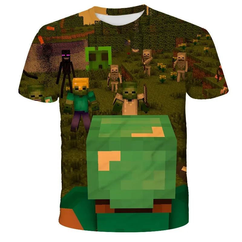 3D Printed Casual Summer Cute Boys Girls Building Blocks Cartoon T-shirt Boys T Shirt Minecraft Popular Tops Inside Outside Mc