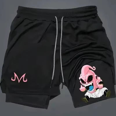 2026 Summer Dragon Ball Z Majin Buu 2-in-1 Double Layer Gym Shorts, Oversized Men's Fitness Retro Streetwear Unisex Athletic Y2k