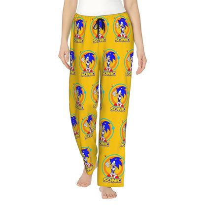 Custom Printed Womens Soniced Pajama Pants Hedgehog Game Sleepwear Sleep Lounge Bottoms with Pockets