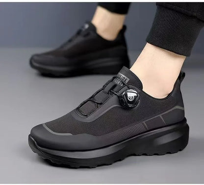Chaussures de course décontractées noires pour hommes, bouton rotatif, antidérapantes, semelle épaisse, baskets d'extérieur