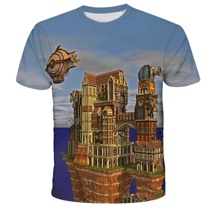 3D Printed Casual Summer Cute Boys Girls Building Blocks Cartoon T-shirt Boys T Shirt Minecraft Popular Tops Inside Outside Mc
