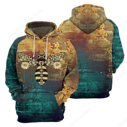 Vintage Hoodies For Men Wolf Bee Animal Pattern 3D Print Hoodie Men Fashion Hoodie Sweatshirt Boy Coat Women Sweat 6XL Tracksuit