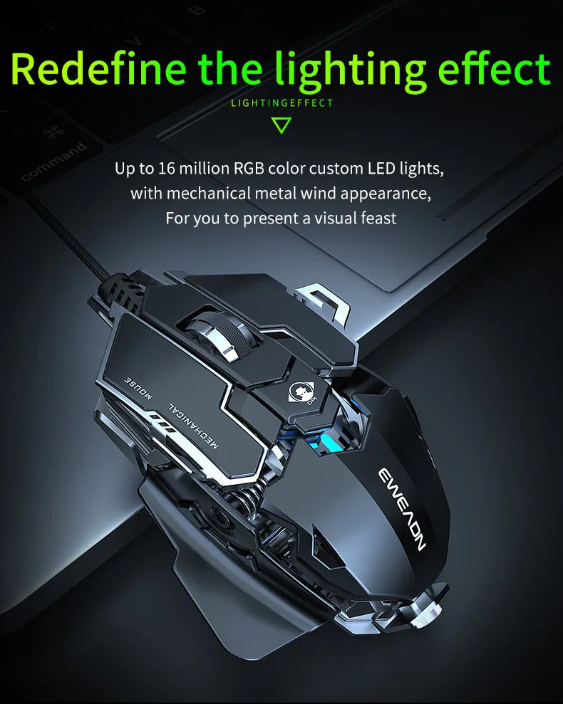 Mechanical Metal Gaming Mouse Wired Ergonomic RGB Backlit Game Mouse 12800 DPI Optical USB Mause Computer Mouse For Desktop PC
